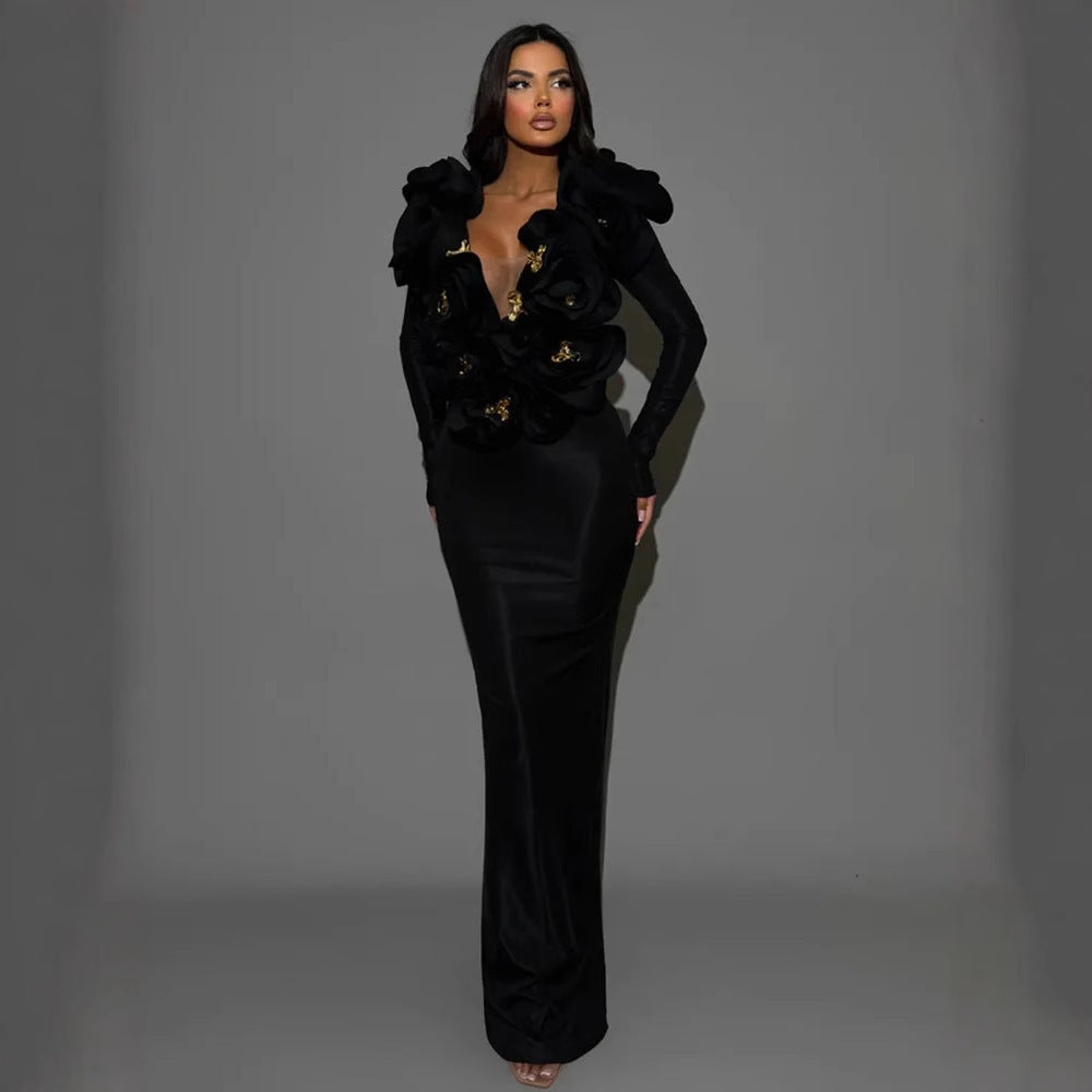 Women's Three-dimensional Flower Sexy Dress Euros