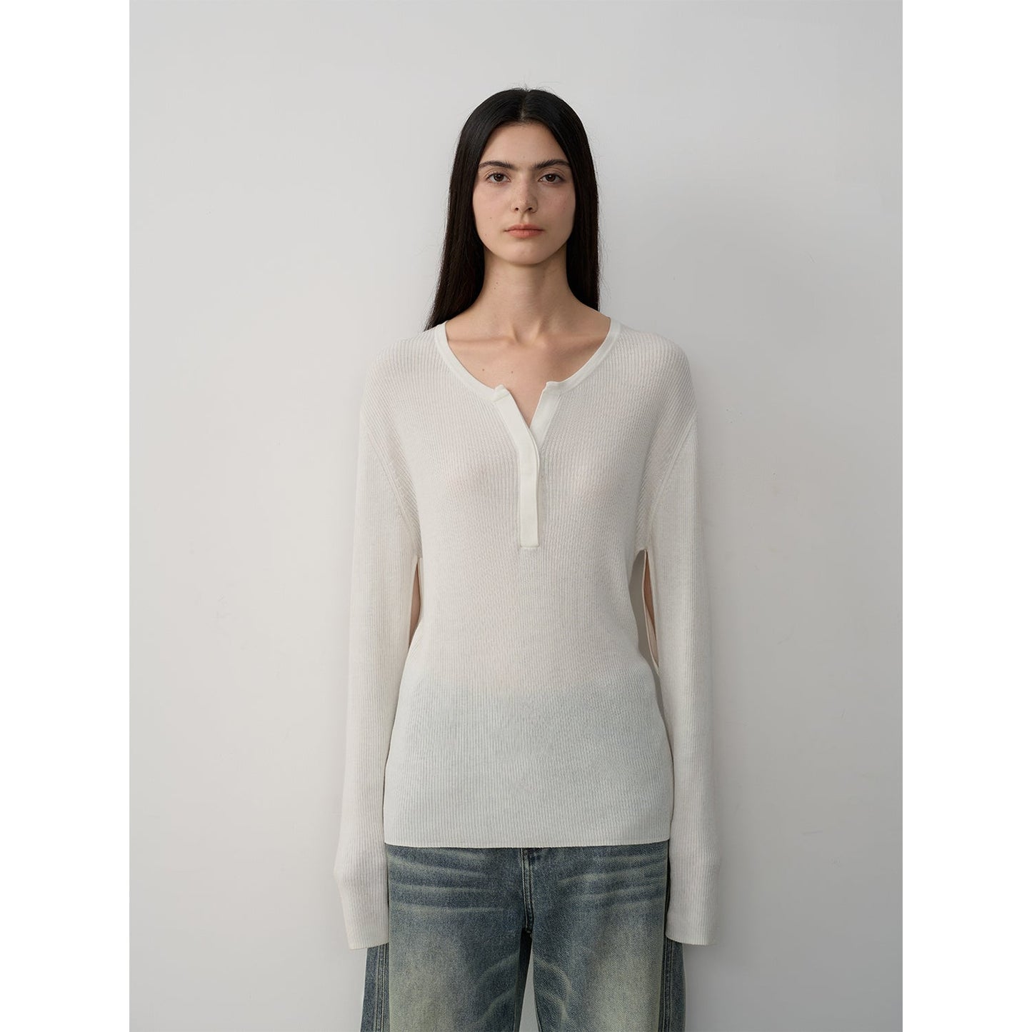 Tencel wool blend long-sleeved sweater thin top"Moonlight Schumann"