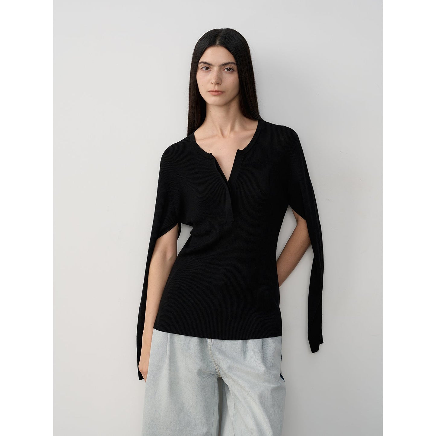 Tencel wool blend long-sleeved sweater thin top"Moonlight Schumann"